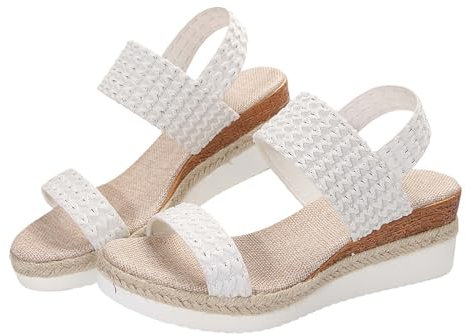 Generico Ciabatte Donna Estive con Zeppa Zeppa Corda Scarpe con fondo in pendenza con fibbia laterale casual da donna Sandali da donna alla Sandali con tacco in Sneakers Donna Estive (White, 41)