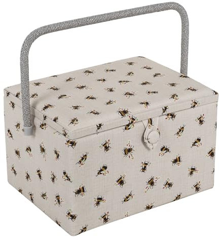 Hobby Gift Exclusive Large Sewing Craft Hobby Storage Box, Accessories Tray Pin Cushion Pocket PVC Handle 23.5 x 31 x 20cm, Bees