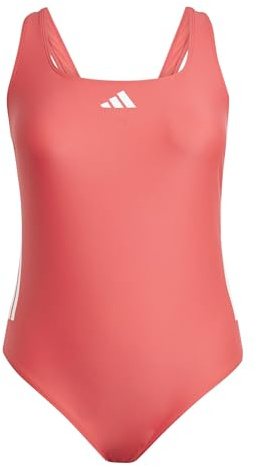 adidas Damen 3 Stripes C-Back Swimsuit Swimwear, semi Lucid red/White, 46