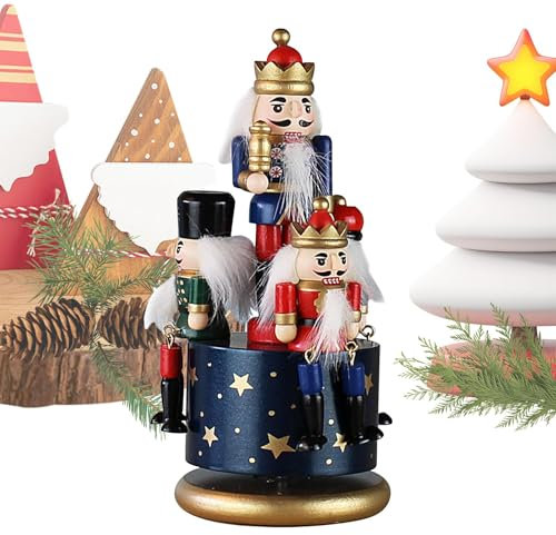 Qizeroty Nussknacker Spieluhr, Weihnachts Nussknacker Aus Mit 4 Soldatenfiguren, Handbemalte Rotierende Spieluhr Weihnachtsdekoration Für Zuhause, Tische Und Kaminsimse