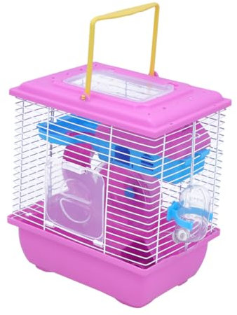 Yardwe Hamsterkäfig Doppelschichtig Acryl Tragbar Mit Laufrad Und Wasserkrug Haustierhaus Für Kleine Haustiere Chinchilla Hamster Villa Pink