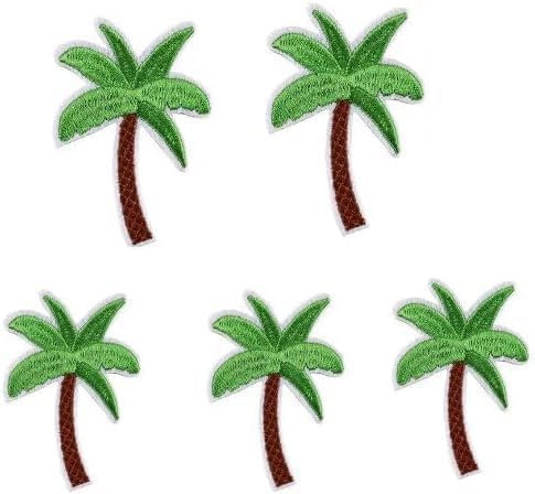 5Pcs Green Applique Art Crafts for DIY Clothing, Coconut Palm Tree Embroidered Patch Iron on Patch DIY Sewing Applique Trim and Embellishments Applique Patches, Embroidered Appliqué Patches
