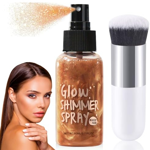 Ledeak Spray Purpurina Cuerpo, Spray de Polvo con Purpurina, 76ML Polvo de Hadas con Brocha de Maquillaje, Highlighter Powder Glitter Spray para Maquillaje Facial y Cuerpo (Dorado Bronce)