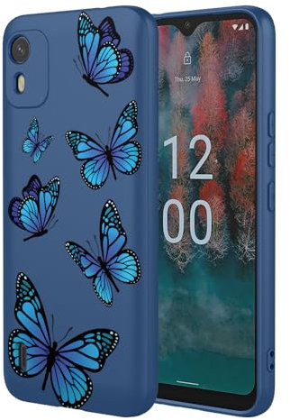HTXWXJC Phone Case for Nokia c12 Case, nokia c12 plus Case Shockproof Flexible Bumper TPU Soft Case Butterfly Pattern Phone Cover for Nokia C12 Blue Butterfly