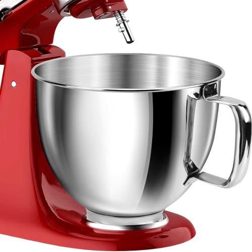 Refein Stainless Steel Mixer Bowl Fit for Kitchenaid 4.5 & 5 QT Tilt-Head Stand Mixers, 5 Quart Kicthen Aid Mixing Bowls with Anti-Slip Handle, Dishwashable Mixer Accessories
