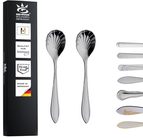 Gehring Solingen Focus Zuckerlöffel 2er Set I Muschellöffel I Edelstahl 18/10 I Kaffeelöffel I spülmaschinengeeignet I Made in Germany