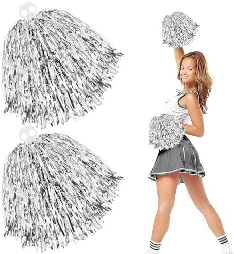 Cheerleader Pompons Mit Doppelloch Pompoms Cheerleading Cheerleader Pompons Handblumen Pompons Cheerleader Für Sportveranstaltungen Tanz Party Ballspiele Karnevalspartys Verwendet 2Stk Silber