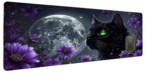 Mauspad Mond Schreibtischunterlage Katze Mousepad XXL 1000x500mm, Mauspad Gaming Groß Desk Mat PC Zubehör Schreibtisch Deko, Maus Pad Wasserdicht Rutschfeste Gummibasis Schreibtisch Schutz Office T-8