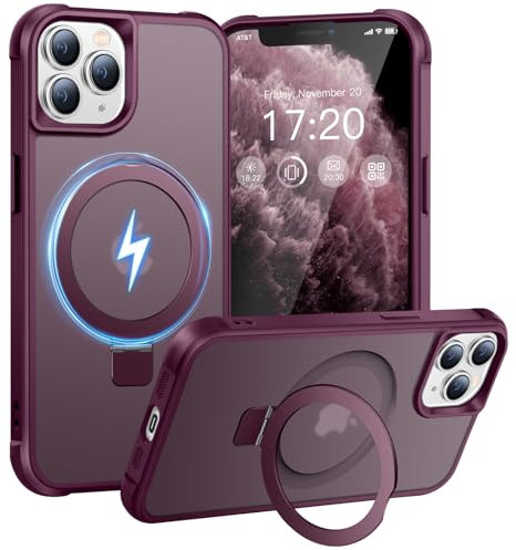 BENTIACC Handyhülle für iPhone 11 Pro Max Hülle, mit Unsichtbarer Magnetisch Ring Ständer, Mil-Grade Drop Shockproof Anti-Scratch Anti-Fingerabdruck Anti-Rutsch Transluzente Matte Case (Burgunderrot)