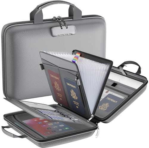 Feuerfester Aktenorganizer mit Schloss, feuerfeste Dokumentenbox mit Hartschale und 13 Taschen, Fächermappe, wichtiger Dokumentenorganizer für Dokumente im Letter- und A4-Format, Laptop, Reisepässe
