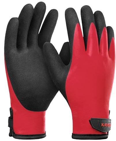 KAYGO Thermo Arbeitshandschuhe Wasserdicht Gefüttert Kältebeständig, KG145W | Doppel Latex Beschichtet, Winter Warme Arbeitshandschuhe, Ideal für Kühlhaus Arbeit im Freien (Rot, L, Gr 9)