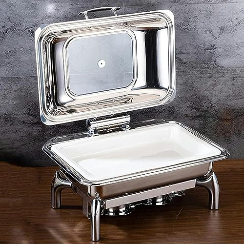 SdaryWare Food Heater - Food Warm Plate, Stainless Steel Hot Pot Buffet Set With Glass Viewing Lid And Built-in Lid Holder For Parties, Dinner Parties And Dining,Ceramic - Single-9L