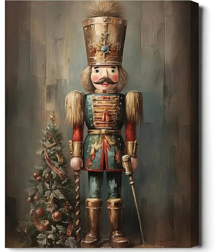 AIHNBF Nussknacker Leinwandbild Weihnachten Dekoratives Gemälde, Klassische Festliche Wandkunst für Wohnzimmer Schlafzimmer, Traditioneller Feiertagsbaum, 50 x 75 cm