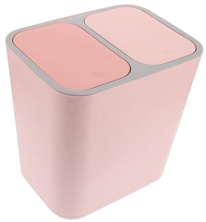 LABRIMP Poubelle Double Compartiment 12l Rose En Plastique Épaissi Avec Double Couvercle Pour Tri Déchets Humides Et Secs Poubelle De Salle De Bain Et Chambre D’élève Cuisine Et Salon
