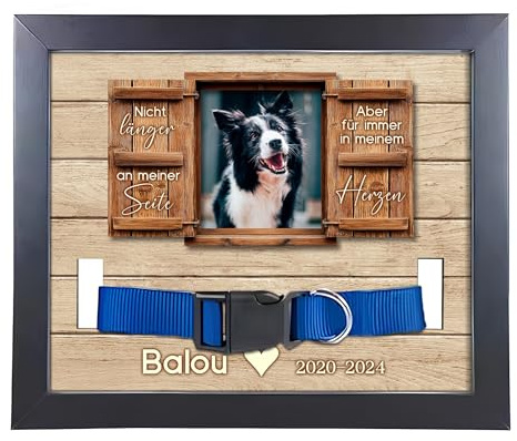 22Feels (Bedruckt Hund Bilderrahmen Erinnerung mit Halsband Holz Personalisiertes Andenken an verstorbenes Haustier Vierbeiner Tot Kondolenz Geschenk - mit Foto und Daten