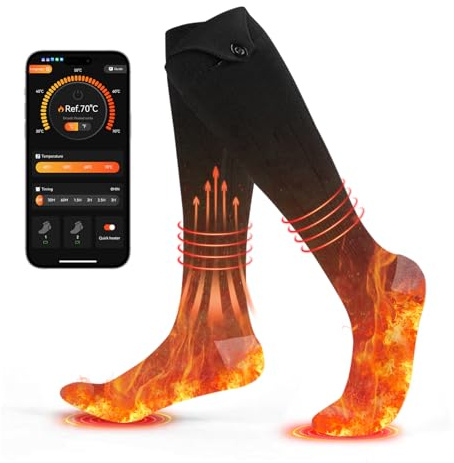 Beheizbare Socken, Beheizte Socken Damen Herren, 5V 5000 mAh Wiederaufladbare Heizsocken mit 4 Heizstufen für Winter, Warme Socken Fusswärmer, Socken Beheizbar für Wintersport im Freien