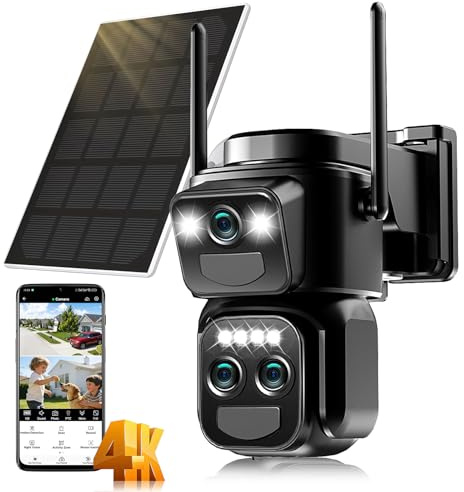 10X Caméra Surveillance WiFi Extérieure Sans Fil,4K Triple Objectif Camera Solaire Extérieur avec Panneau,355° PTZ,Détection Humaine PIR,Vision Nocturne,Suivi Automatique,Audio Bidirectionnel,IP66