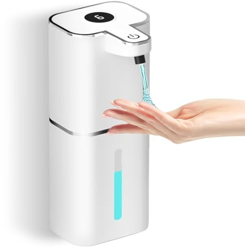400ML No Touch Seifenspender Automatisch mit Sensor mit 2 Haken & USB-Kabel, 6 Stufen Verstellbar Elektrischer Seifenspender Wandbefestigung Weiß, Soap Dispenser für Küchen, Bad, Hotel, Toilette, Büro