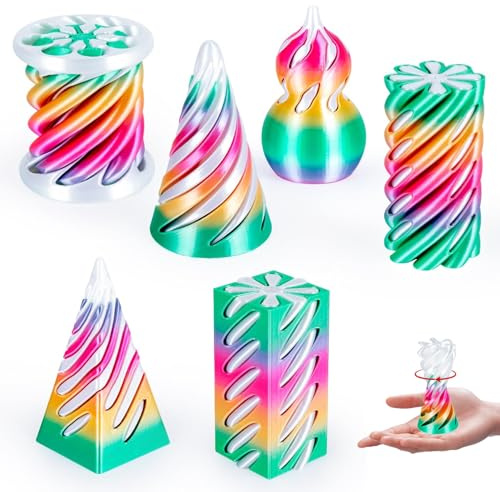 DiiWmme 6-Pack 3D Printed Fidget Toys, Impossible Spiral Cone Sensory Toys for Stress Relief and Focus, Mini Desktop Decoration for Adults and Kids, Fun Gift for Anxiety Relief (Style A)