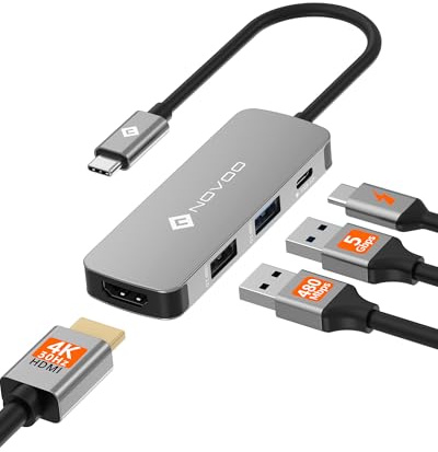 NOVOO Hub USB-C 4 en 1 HDMI 4K@30Hz,USB-A 5Gbps,100W PD