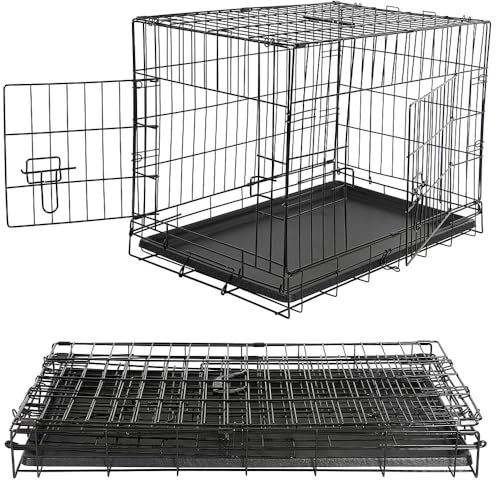 Mucola Hundetransportbox Hundebox XL klappbar 107x75,5x70 cm Schwarz | 2 Türen mit Verriegelung, herausnehmbare Bodenwanne, beschichtetes Metallgitter, Aufbau ohne Werkzeug, für große Hunde