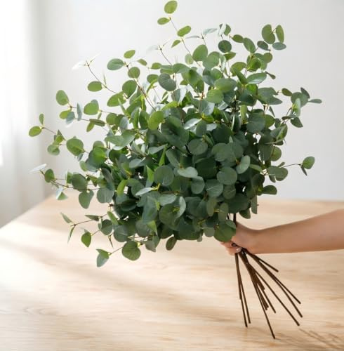 12 Stück Künstliche Eukalyptus Deko Zweige Lang 68 cm Eukalyptus Künstlich | Dekozweige Vase Grüne Blätter Künstlich Seide Kunstpflanzen wie Echt für Bodenvase Tischdeko Hochzeit Blumenarrangement