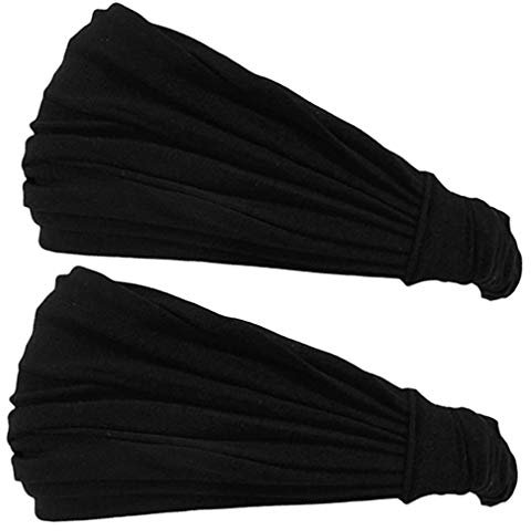 CHARM Stirnband Herren Bandana Damen - Kopftuch Herren Hair Band Men Headband Damen Piraten Haarband Männer Sport Schwarz 2-Pack M