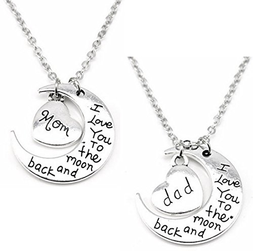 Kim Johanson Eltern Geschenkset *Ich Liebe Dich bis zum Mond und zurück* 2 x Halsketten in Silber für Mama & Papa inkl. Schmuckbeutel