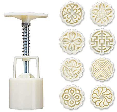 LEAMALLS 9 Piezas Sellos para Galletas Mooncake Molde Mano Prensa Galletas con Flor Sellos Pastelería Herramientas decoración Utensilios repostería modelar Pasteles