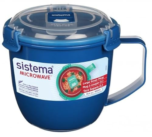 Sistema 4 Stück 21141 Mikrowelle Große Suppe-Becher, 900ml, BPA Free - Mint/Blau/Lila