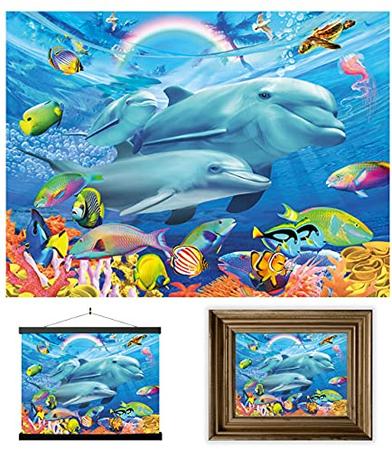 3D LiveLife Lenticular Pictures - Dolphin Family from Deluxebase. A3 Unframed Deep 3D Effect Animal Wall Art for Living Room, Bedroom or Kitchen. Unique Dolphin Print Poster for Home Decor.