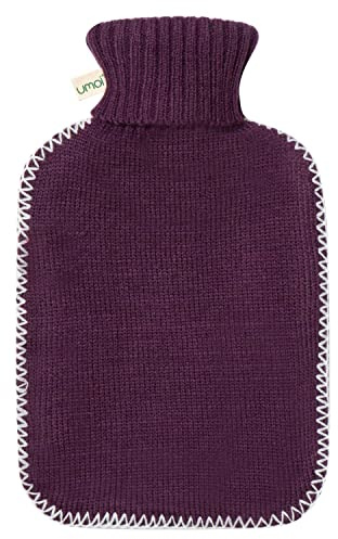 Öko Wärmflasche mit Bezug, 1.8 Liter mit feinem Strickbezug und weißen Nähten (Lila)