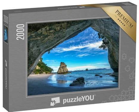 puzzleYOU: Puzzle 2000 Teile „Blick aus der Höhle am Cathedral Cove Beach, Coromandel, Neuseeland“ – aus der Puzzle-Kollektion Pazifik