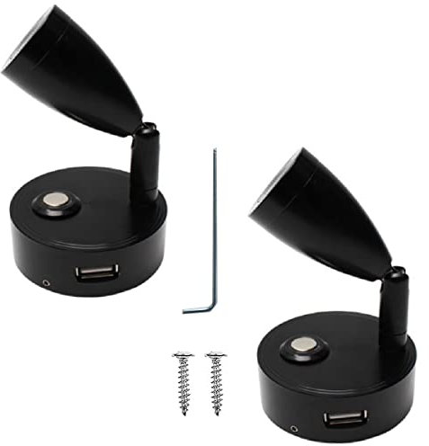 JUTTAUTO Lampe de lecture LED 12 V avec USB, interrupteur marche/arrêt tactile à intensité variable pour caravane, camping-car, bateau (noir)