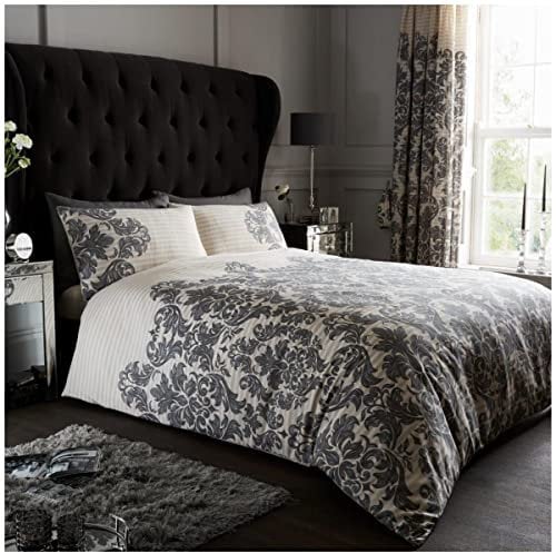 GC GAVENO CAVAILIA Super Soft Damask King Size Bed Set, Luxury Floral Bedding Sets, Reversible Flower Quilt Cover, Cream