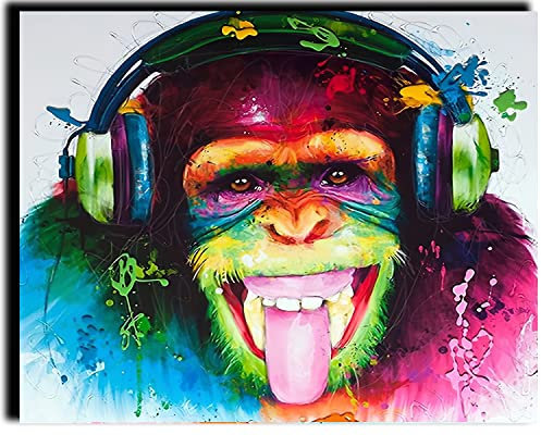 Peinture par Numéro Kits avec Brosses et Peintures Acryliques pour Adultes Enfants Seniors Débutant DIY Peindre par Nombre Peinture à l'huile de Bricolage - Couleur animal musique singe gorille (1)