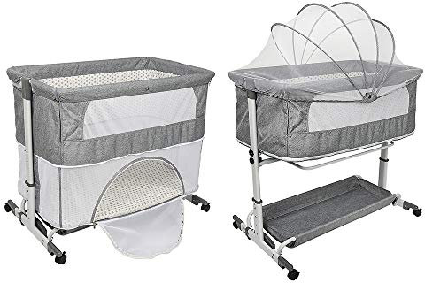 Willonin Babybetten Beistellbett Tragbar,Babybett mit atmungsaktivem Netz und Laken, Verstellbarer Stubenwagen Beistellbett,95 * 53 * 74-90 cm Grau (Grau)