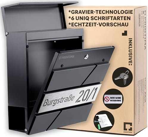PRINTIMA Julia Gravur Personalisierter Briefkasten Anthrazit (RAL7016) mit Zeitungsfach: Wetterbeständigkeit, Funktion trifft auf Qualität und Stil, 37x37x11cm