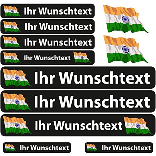INDIGOS UG® Namensaufkleber Sticker - Flagge wehend - Land Indien - 13 Fahnenaufkleber - Aufkleber mit Namen & Wunschtext - Fahrrad - Auto - Motorrad - individuell personalisiert