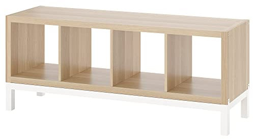 IKEA KALLAX Regal mit Untergestell, 147x59 cm, weiß gebeizt Eiche-Effekt/Weiß