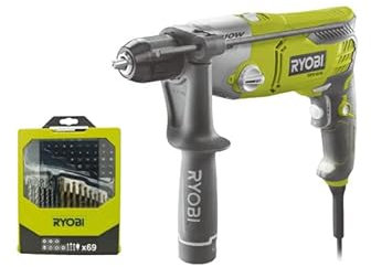 Pack RYOBI Perceuse à percussion RPD1010K - 1010W - Coffret de 69 accessoires - RAK69MIX