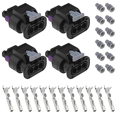 ECSiNG 4 Stück 3-poliger Parksensor-Anschlussstecker Ersatz 4F0973703 Kompatibel mit VW Kompatibel mit Audi Pigtail-Steckeradapter mit Anschluss Dichtungen
