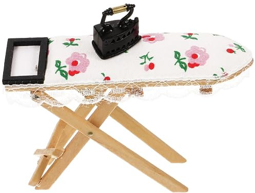 EXCEART Miniatur BüGelbrett FüR Puppenhaus Mit Simuliertem Mini BüGeleisen Kreatives Spielzeug Und Dekoration FüR Kinder Rollenspiele