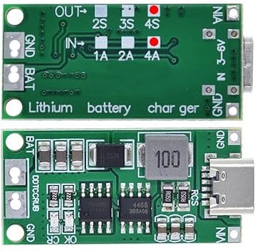 HiLetgo 2pcs Multi-Cell 2S 3S 4S USB-C to 8.4V 12.6V 16.8V (4S 4A) Step-Up Boost LiPo Polymer Li-Ion Charger Board 7.4V 11.1V 14.8V 18650 Lithium Battery Boost Module Type-C
