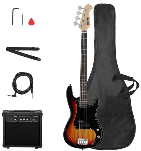 LALAHO Kit de Guitare Basse Électrique avec Amplificateur de Basse 20 Watts, Micros Ouverts Doubles pour 4 Cordes
