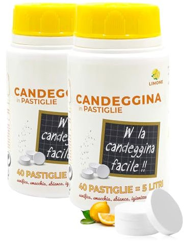 Eau de Javel Effervescent en pastilles 40 pièces – Équivaut à 5 L, détache et assainissement, parfum de citron, 160 g
