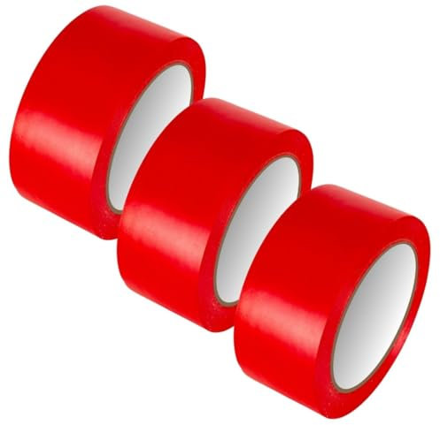 GTSE 50mm x 33m, Red, PVC Vinyl Floor Tape, 3 Rolls, Safety Marking Tape, 0.15mm Thick, Suitable for Dance Floors, Gyms, Warehouse, Sports Industry