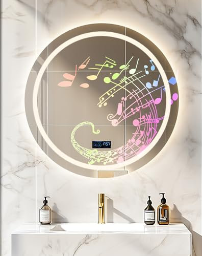 LUVODI Miroir Salle de Bain avec Bluetooth 5.2 et Horloge: 80cm Miroir LED avec Éclairage Intégrée + Rétroéclaire 4 Boutons Miroir Lumineux Gradable Miroir Connecté 3 Couleurs Antibuée Mémoire IP67
