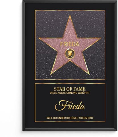 Personalisiertes Poster – Star Hollywood Star – personalisierte Geschenkidee mit Vorname und Nachricht – Geschenkidee Weihnachten Damen Herren – Kunstdruck auf Leinwand – Valentinstag (roter Stern)