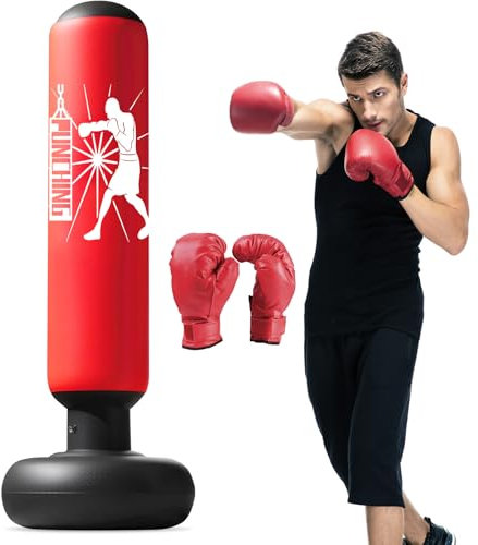 Qoosea Sac de Boxe Gonflable pour Enfants, 160cm Sac de Frappe sur Pied, Punching Ball avec Gants Formation avec Gants de Boxe, Cadeau Parfait pour Garçons et Filles 3 à 12 Ans